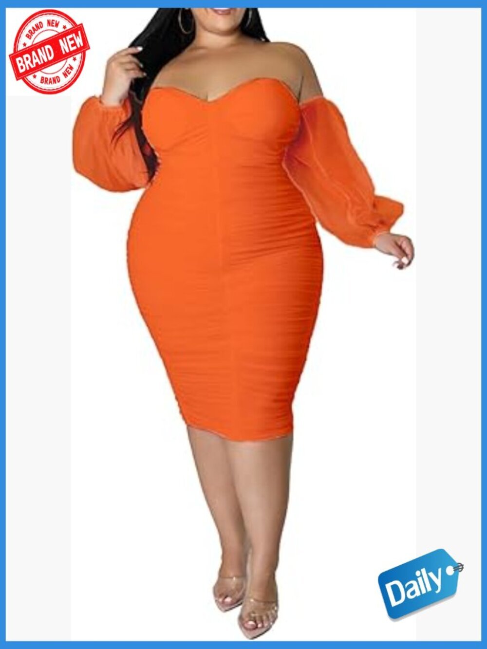 Plus Size Off Shoulder Long Sleeve Bodycon Midi Club Dress